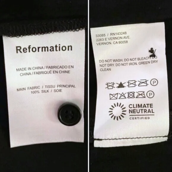 NEW Reformation Alaine 100% Silk Dress Black 2